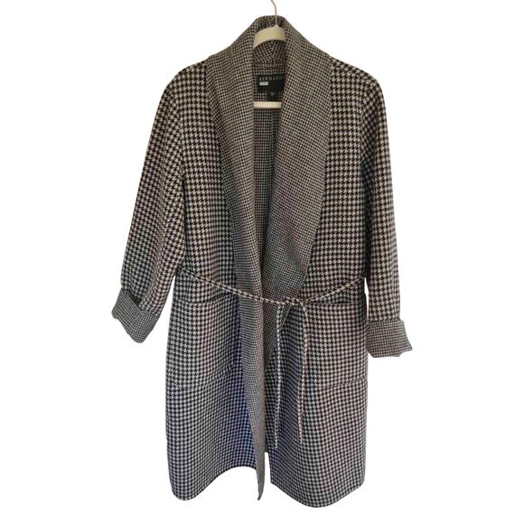 Bernardo Houndstooth Double Face Longline Coat Wool Blend Belted Wrap - Picture 4 of 8